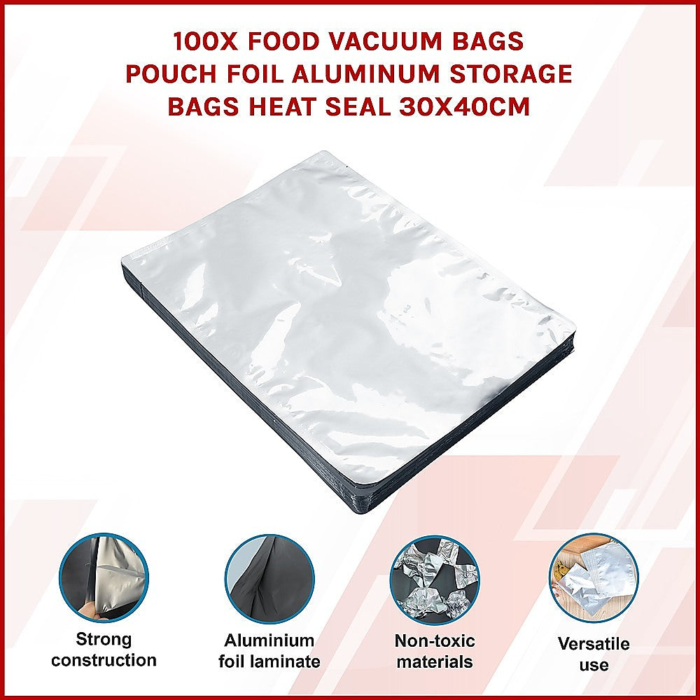 100x Food Vacuum Bags Pouch Foil Aluminum Storage Bags Heat Seal 30x40cm V63-836431
