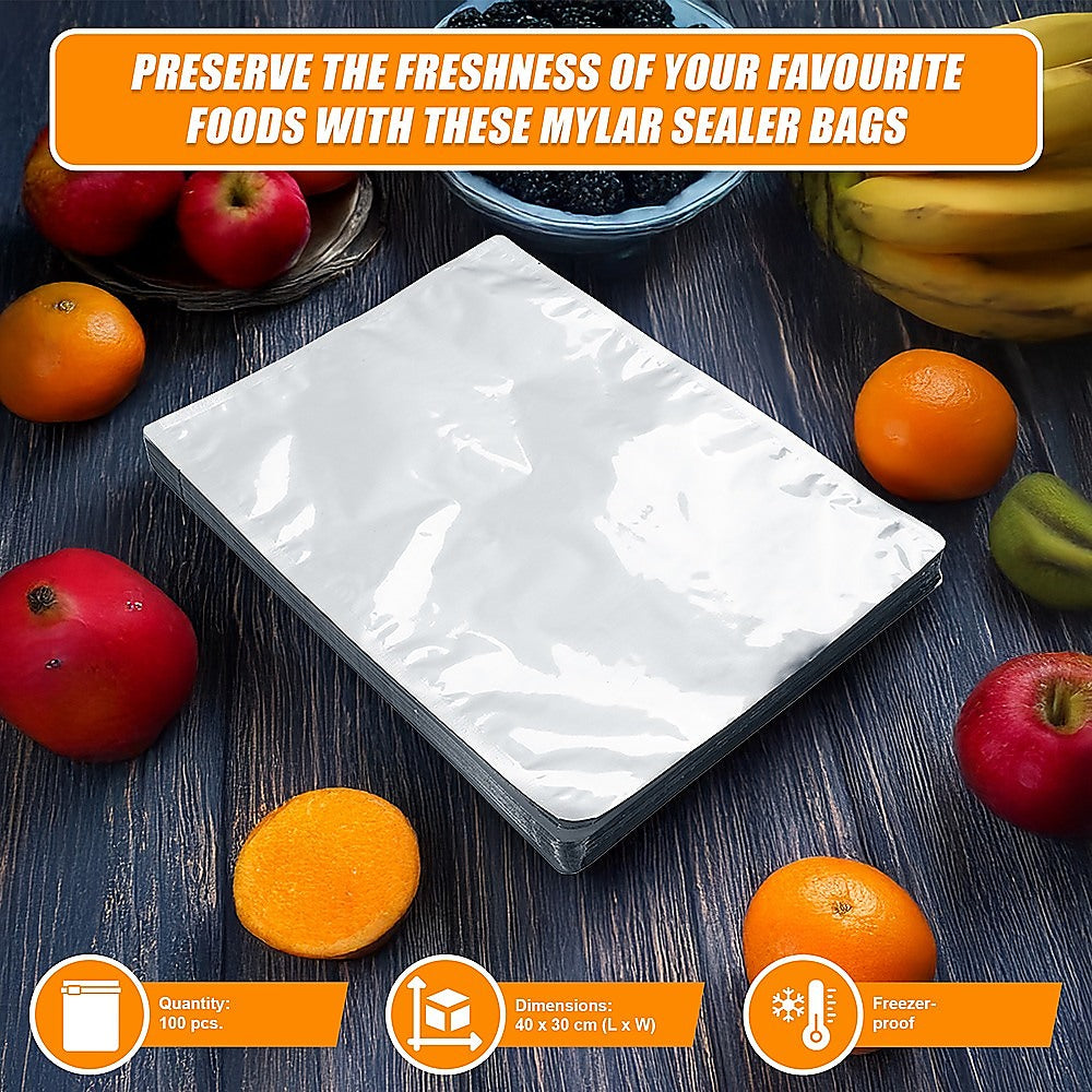 100x Food Vacuum Bags Pouch Foil Aluminum Storage Bags Heat Seal 30x40cm V63-836431