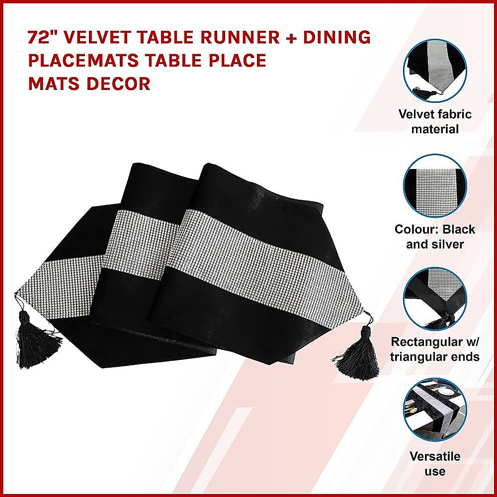 72" Velvet Table Runner + Dining Placemats Table Place Mats Decor V63-836461