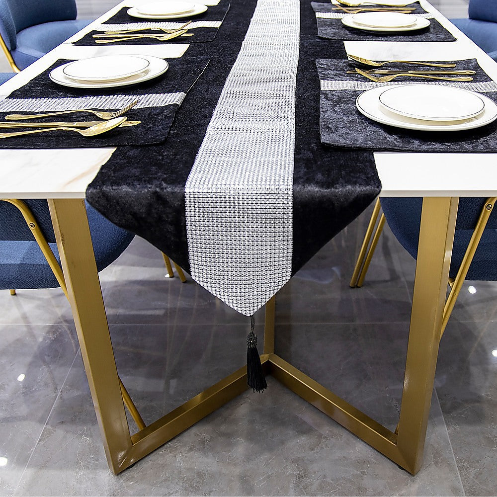 72" Velvet Table Runner + Dining Placemats Table Place Mats Decor V63-836461