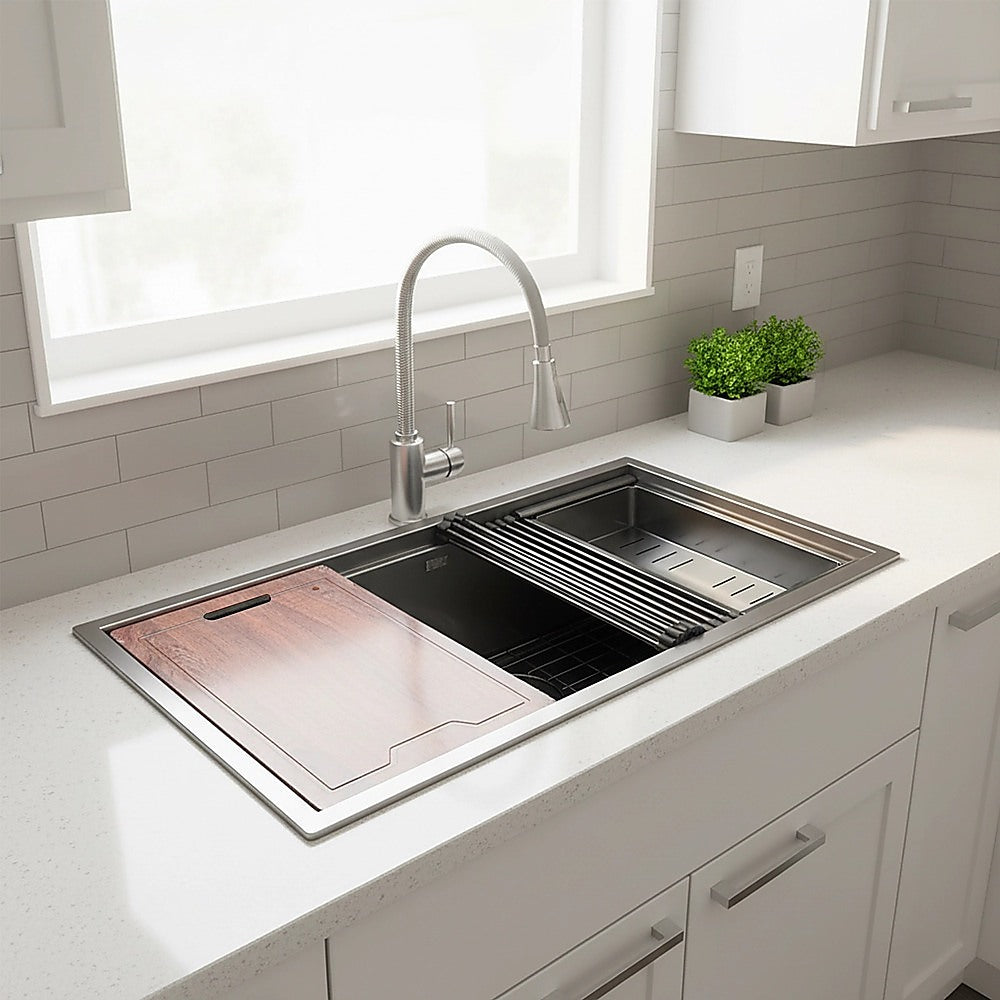 BRIENZ 32-inch Nano Workstation Ledge Undermount 16 Gauge Stainless Steel Kitchen Sink Single Bowl V63-836481