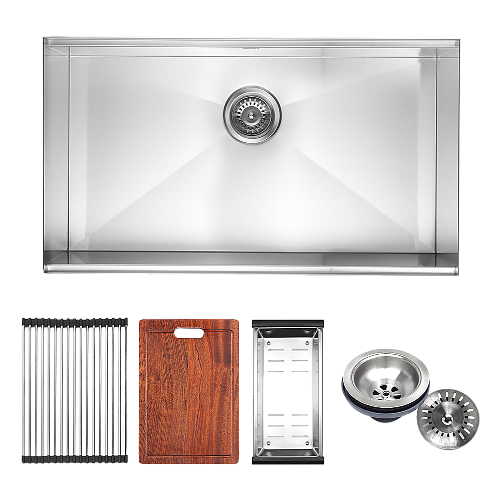 BRIENZ 32-inch Nano Workstation Ledge Undermount 16 Gauge Stainless Steel Kitchen Sink Single Bowl V63-836481