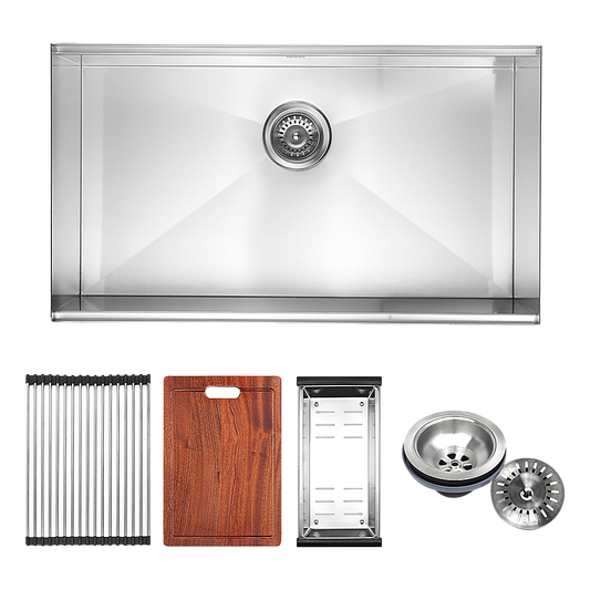 BRIENZ 32-inch Nano Workstation Ledge Undermount 16 Gauge Stainless Steel Kitchen Sink Single Bowl V63-836481
