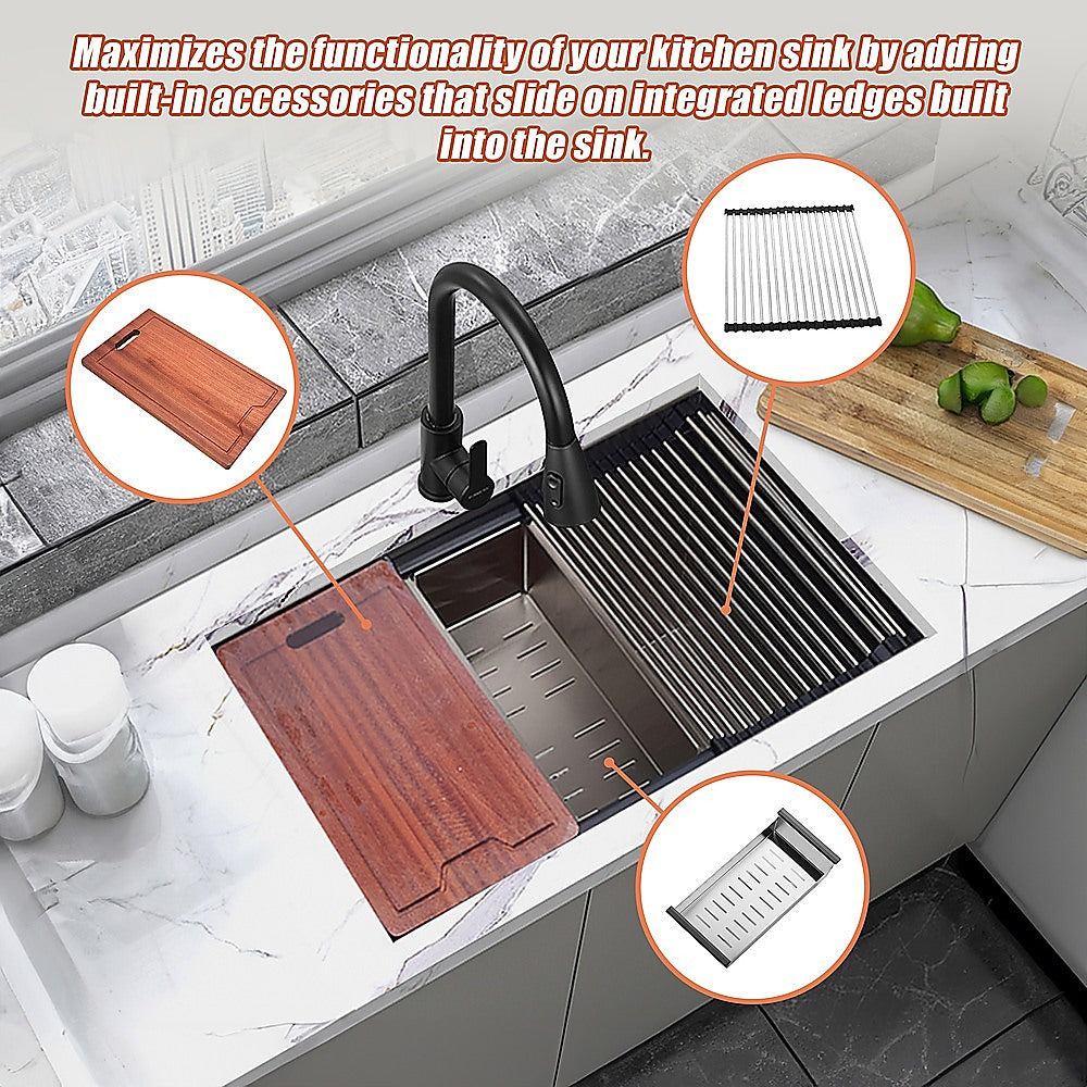 BRIENZ 32-inch Nano Workstation Ledge Undermount 16 Gauge Stainless Steel Kitchen Sink Single Bowl V63-836481