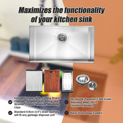 BRIENZ 32-inch Nano Workstation Ledge Undermount 16 Gauge Stainless Steel Kitchen Sink Single Bowl V63-836481