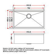 BRIENZ 32-inch Nano Workstation Ledge Undermount 16 Gauge Stainless Steel Kitchen Sink Single Bowl V63-836481