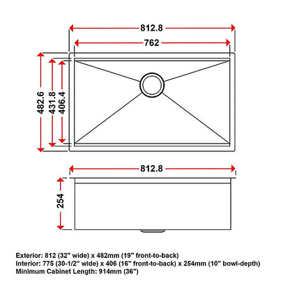 BRIENZ 32-inch Nano Workstation Ledge Undermount 16 Gauge Stainless Steel Kitchen Sink Single Bowl V63-836481