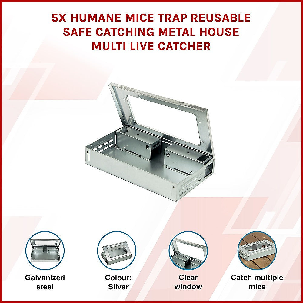 5x Humane Reusable Mice Trap Safe Live Catch Metal Mouse Catcher V63-836501