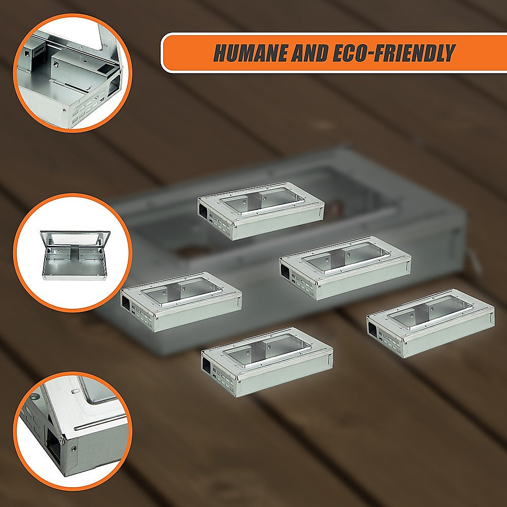 5x Humane Reusable Mice Trap Safe Live Catch Metal Mouse Catcher V63-836501