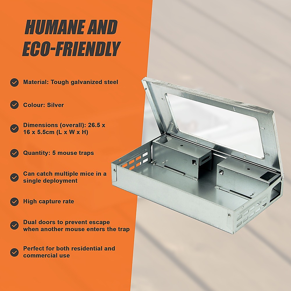 5x Humane Reusable Mice Trap Safe Live Catch Metal Mouse Catcher V63-836501