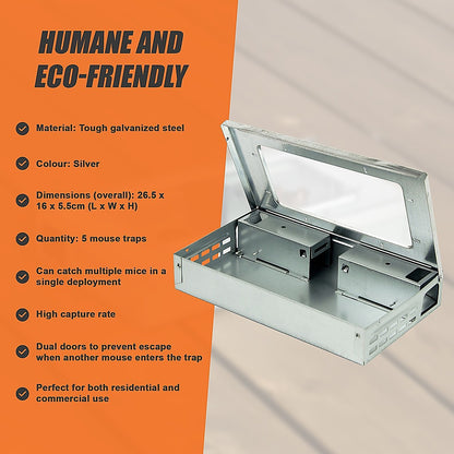 5x Humane Reusable Mice Trap Safe Live Catch Metal Mouse Catcher V63-836501