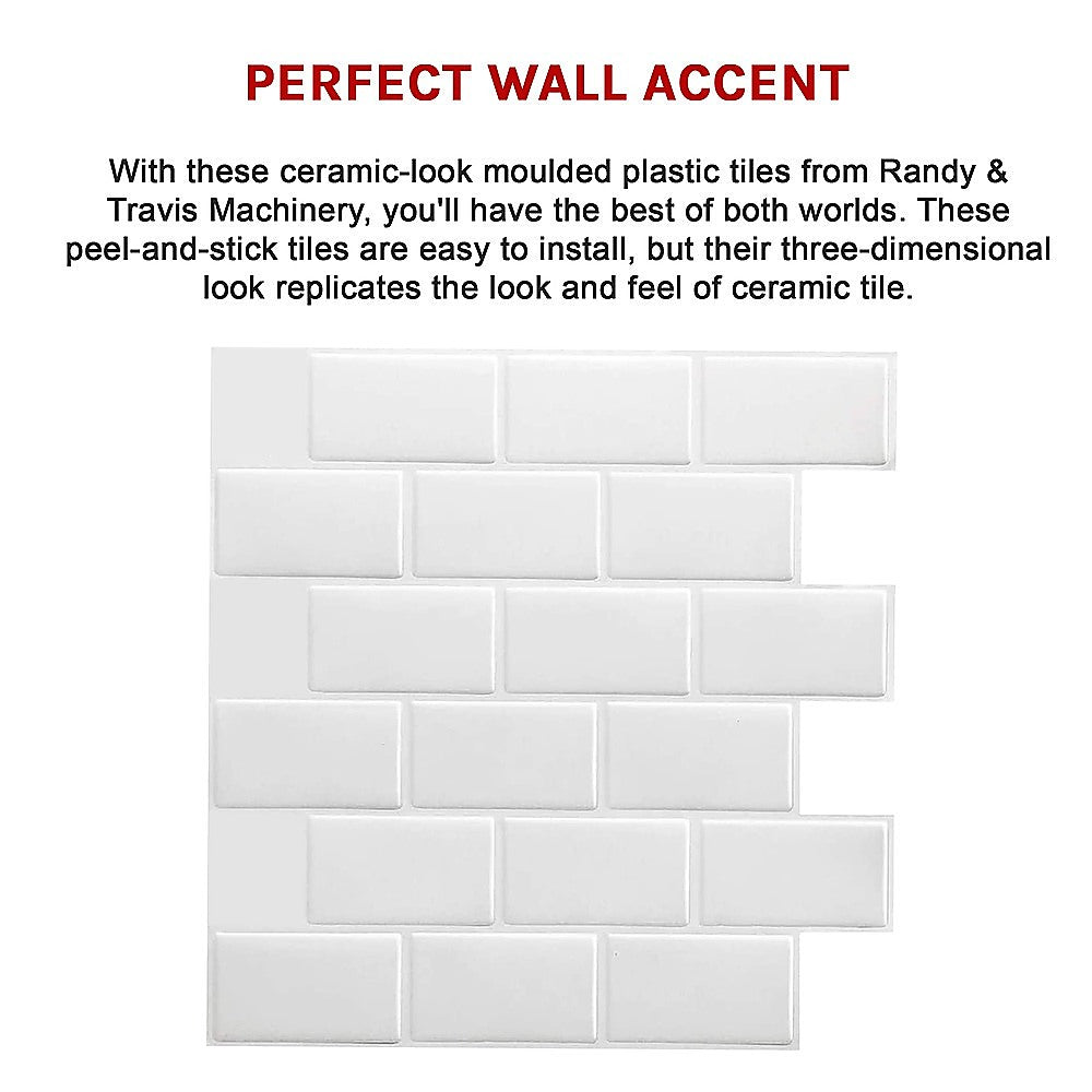 Tiles 3D Peel and Stick Wall Tile Subway White (30 x 30cm x 10 sheets) V63-836591