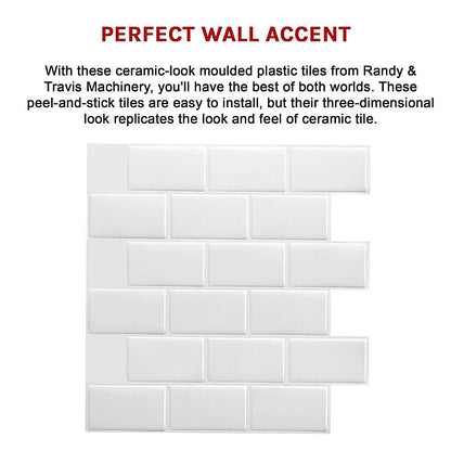 Tiles 3D Peel and Stick Wall Tile Subway White (30 x 30cm x 10 sheets) V63-836591