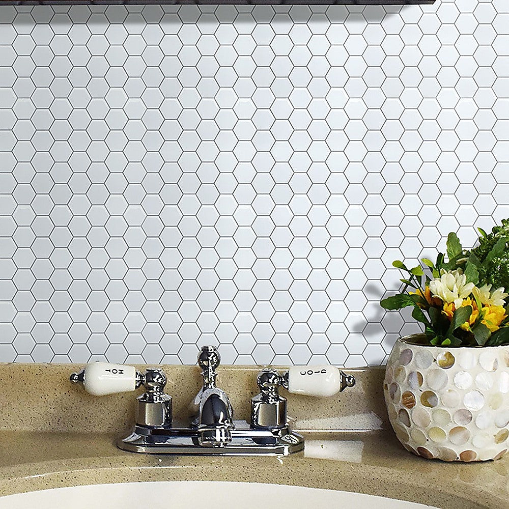Tiles 3D Peel and Stick Wall Tile Hexagon White (30cm x 30cm x 10 sheets) V63-836601