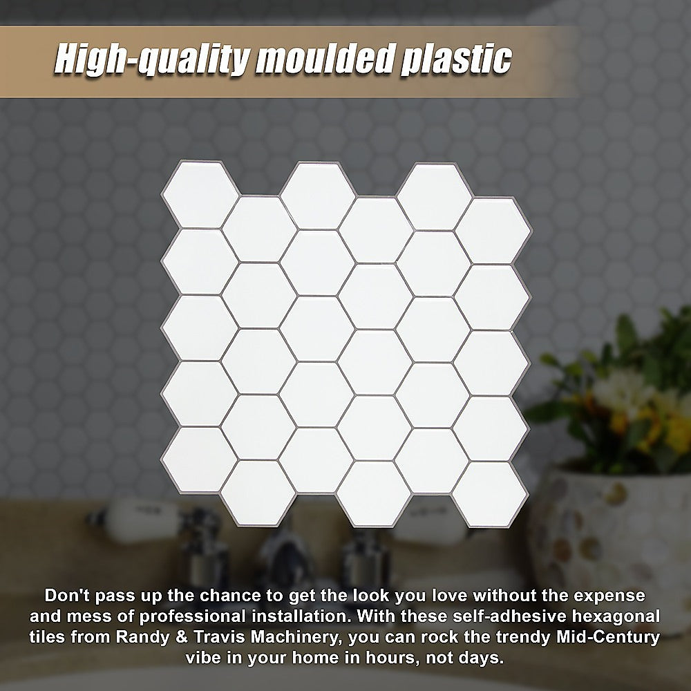 Tiles 3D Peel and Stick Wall Tile Hexagon White (30cm x 30cm x 10 sheets) V63-836601