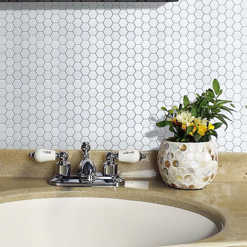 Tiles 3D Peel and Stick Wall Tile Hexagon White (30cm x 30cm x 10 sheets) V63-836601