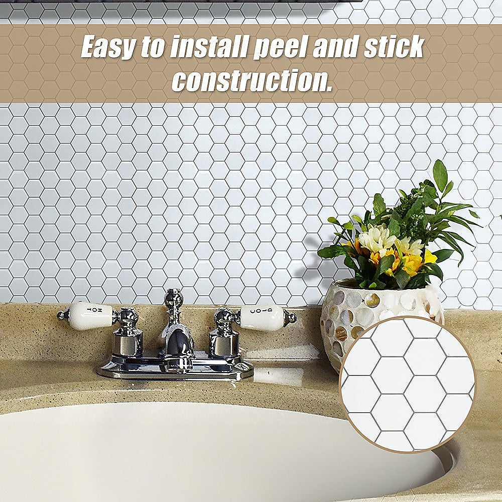 Tiles 3D Peel and Stick Wall Tile Hexagon White (30cm x 30cm x 10 sheets) V63-836601