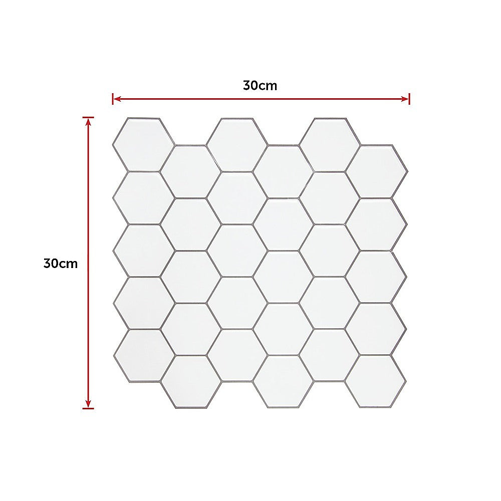 Tiles 3D Peel and Stick Wall Tile Hexagon White (30cm x 30cm x 10 sheets) V63-836601