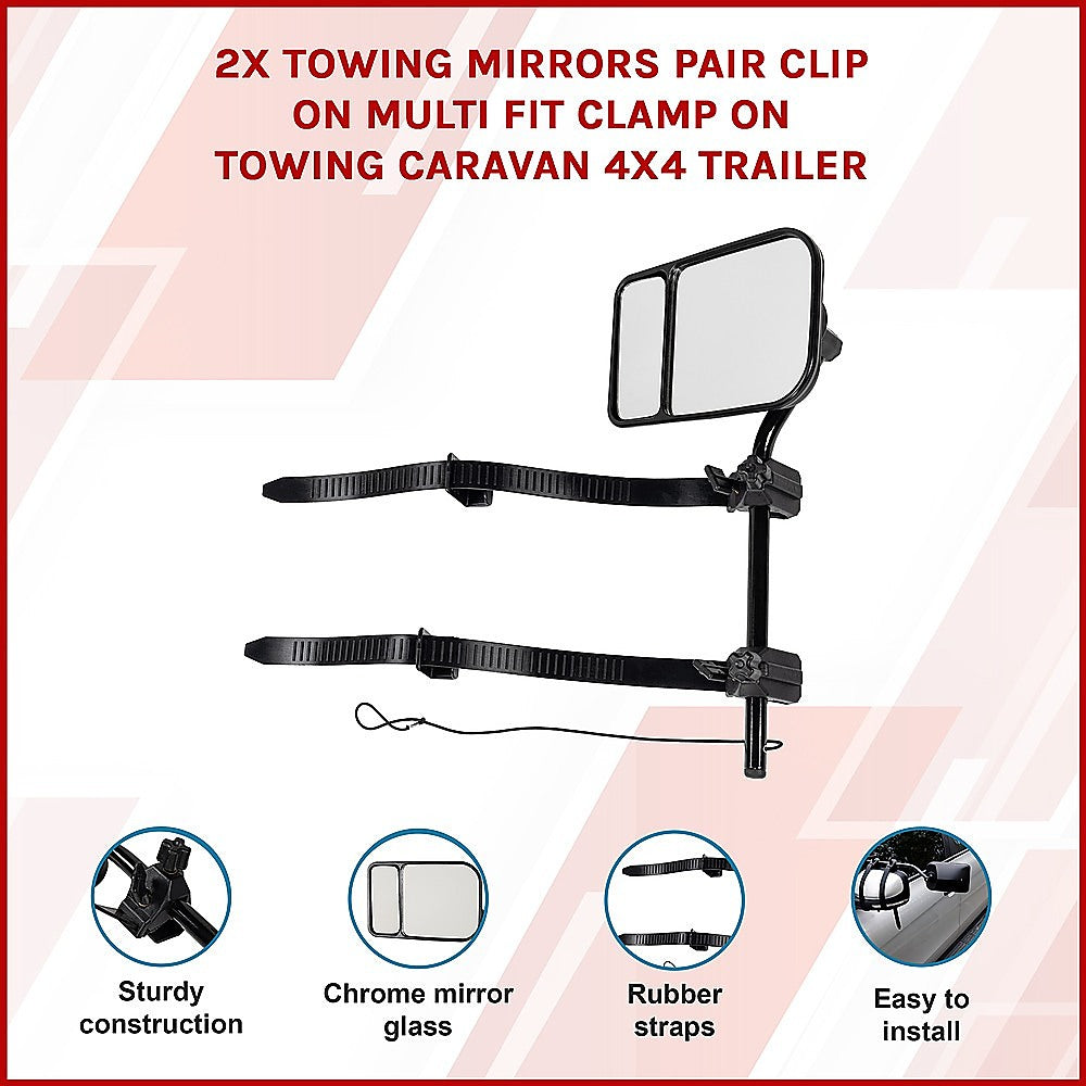 2x Towing Mirrors Pair Clip on Multi Fit Clamp On Towing Caravan 4X4 Trailer V63-836611