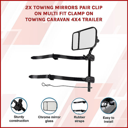 2x Towing Mirrors Pair Clip on Multi Fit Clamp On Towing Caravan 4X4 Trailer V63-836611
