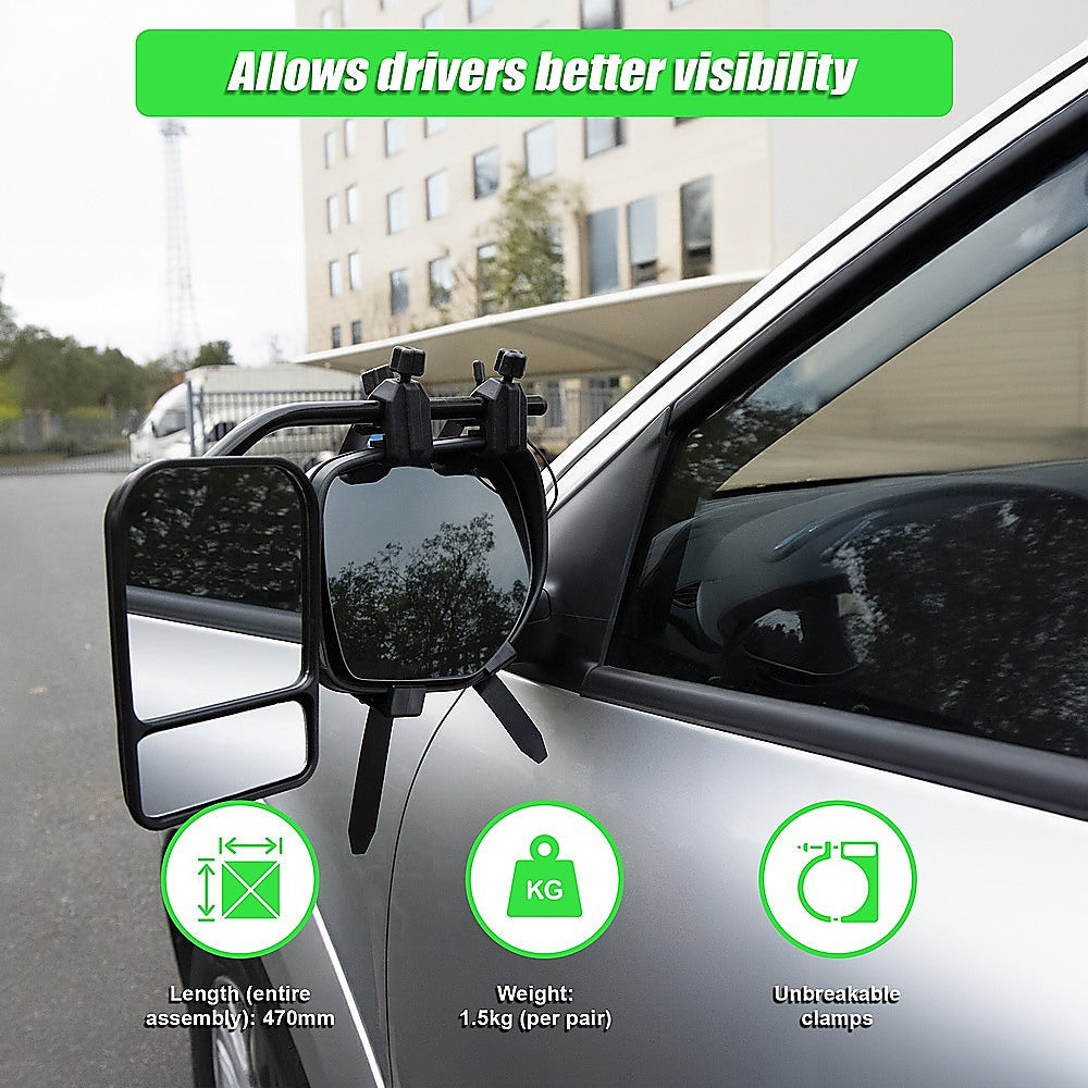 2x Towing Mirrors Pair Clip on Multi Fit Clamp On Towing Caravan 4X4 Trailer V63-836611