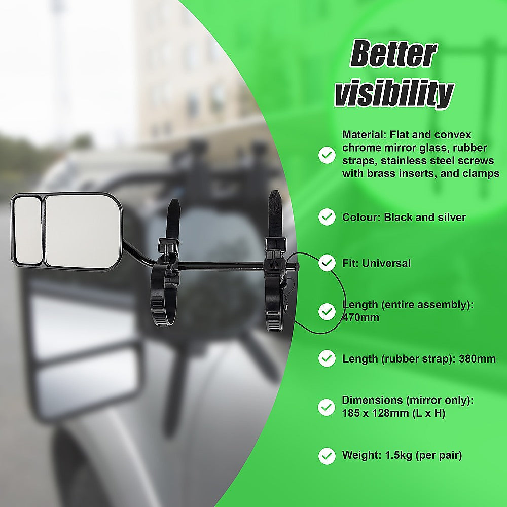 2x Towing Mirrors Pair Clip on Multi Fit Clamp On Towing Caravan 4X4 Trailer V63-836611
