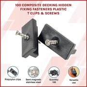 100 Composite Decking Hidden Fixing Fasteners Plastic T Clips & Screws V63-836621