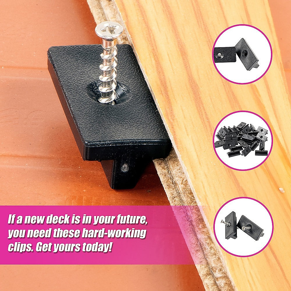 100 Composite Decking Hidden Fixing Fasteners Plastic T Clips & Screws V63-836621