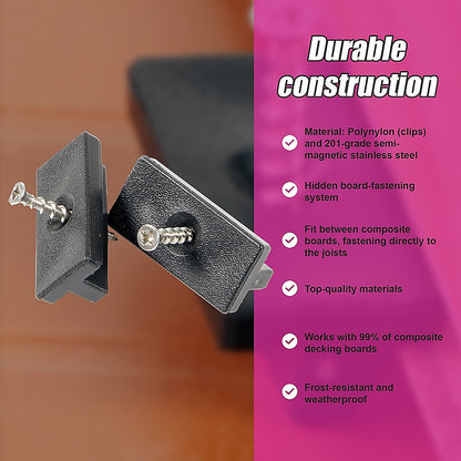 100 Composite Decking Hidden Fixing Fasteners Plastic T Clips & Screws V63-836621