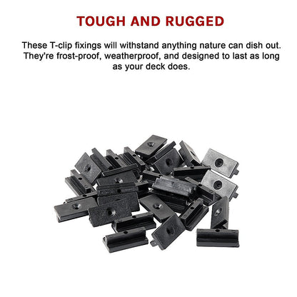 100 Composite Decking Hidden Fixing Fasteners Plastic T Clips & Screws V63-836621
