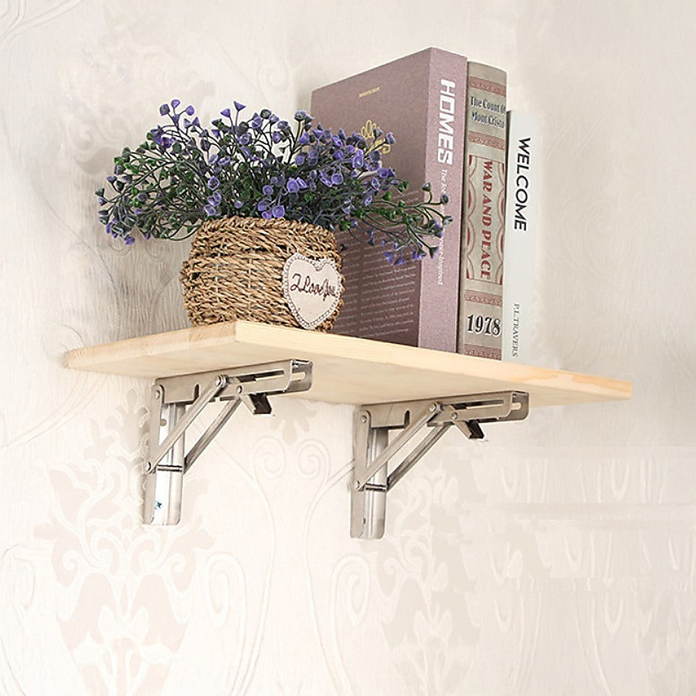 2x 10" Stainless Steel Folding Table Bracket Shelf Bench 50kg Load Heavy Duty V63-836661
