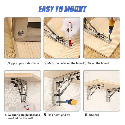 2x 10" Stainless Steel Folding Table Bracket Shelf Bench 50kg Load Heavy Duty V63-836661