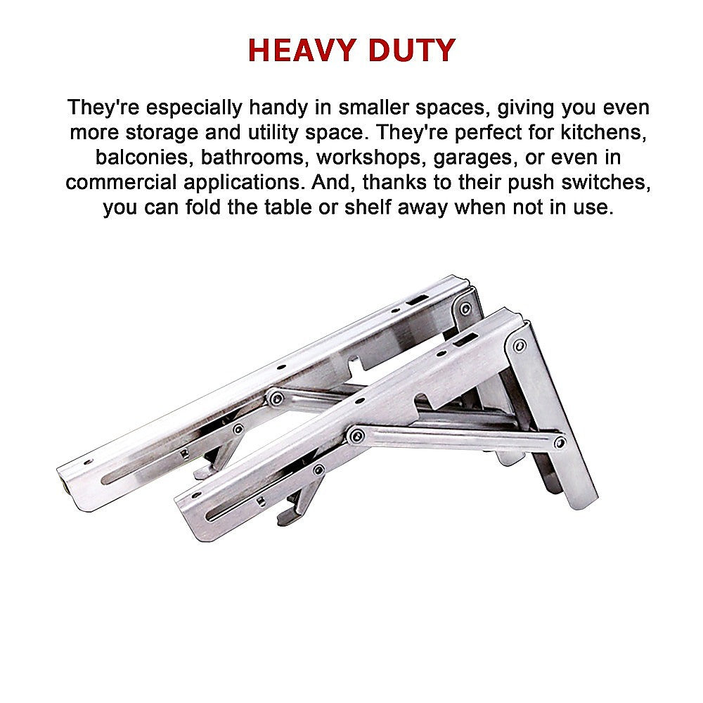 2x 20" Stainless Steel Folding Table Bracket Shelf Bench 50kg Load Heavy Duty V63-836671