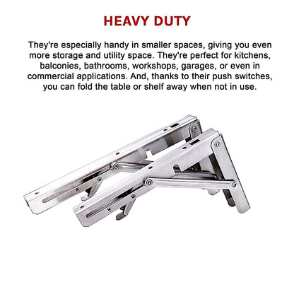 2x 20" Stainless Steel Folding Table Bracket Shelf Bench 50kg Load Heavy Duty V63-836671