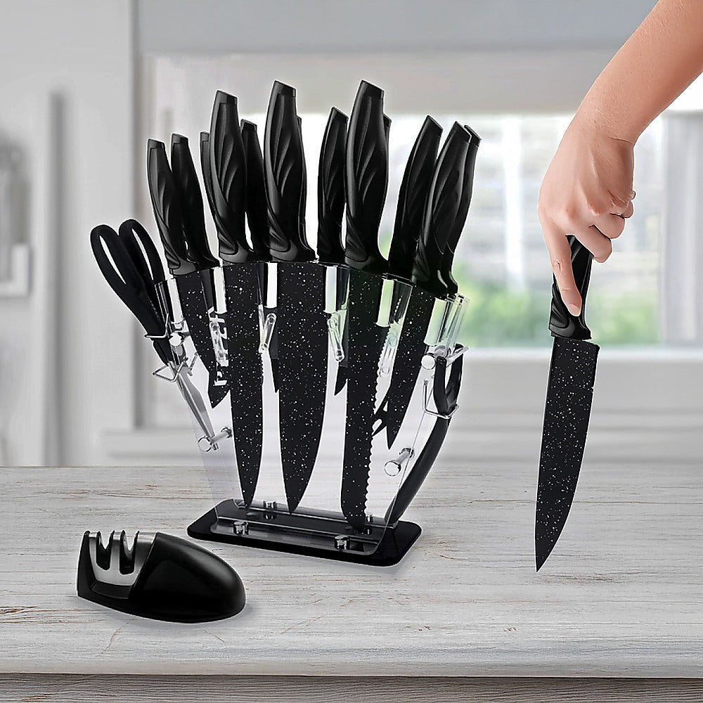 Kitchen 17 Piece Knife Set with Block and Sharpener Chef Knives V63-836691