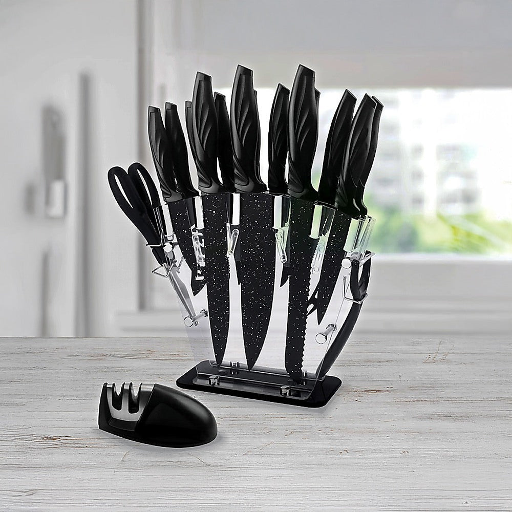 Kitchen 17 Piece Knife Set with Block and Sharpener Chef Knives V63-836691
