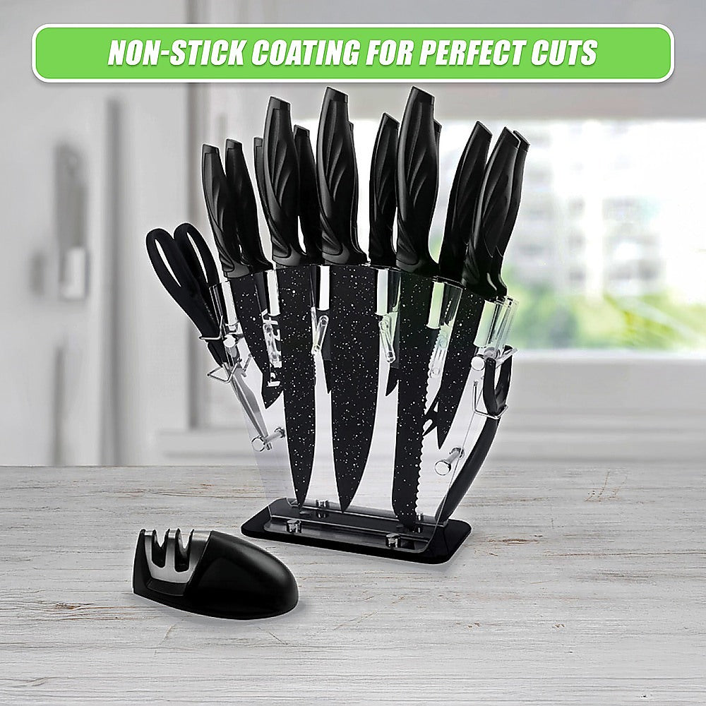 Kitchen 17 Piece Knife Set with Block and Sharpener Chef Knives V63-836691