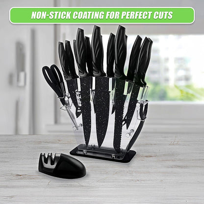 Kitchen 17 Piece Knife Set with Block and Sharpener Chef Knives V63-836691