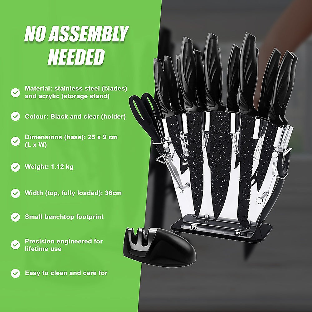 Kitchen 17 Piece Knife Set with Block and Sharpener Chef Knives V63-836691