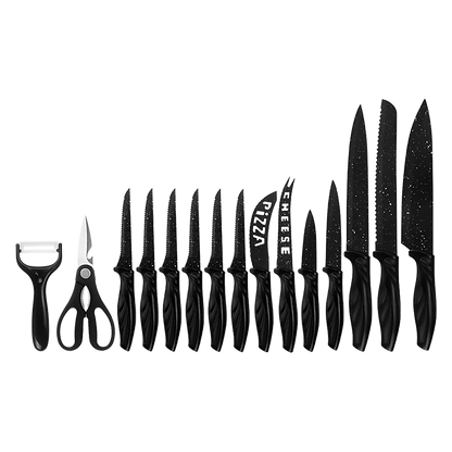 Kitchen 17 Piece Knife Set with Block and Sharpener Chef Knives V63-836691
