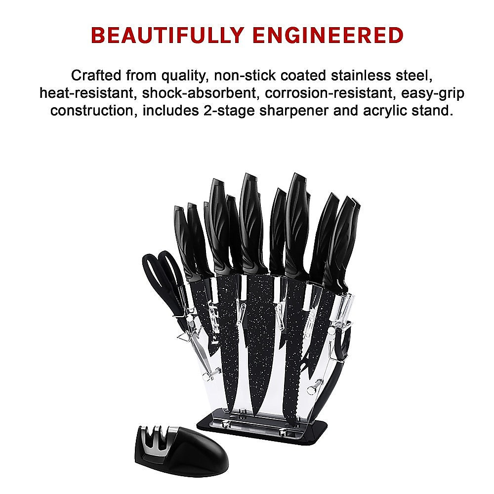 Kitchen 17 Piece Knife Set with Block and Sharpener Chef Knives V63-836691