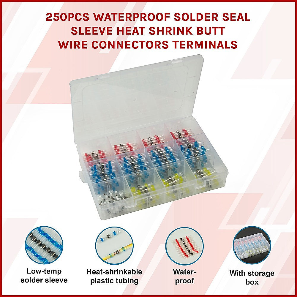 250PCS Waterproof Solder Seal Sleeve Heat Shrink Butt Wire Connectors Terminals V63-836721