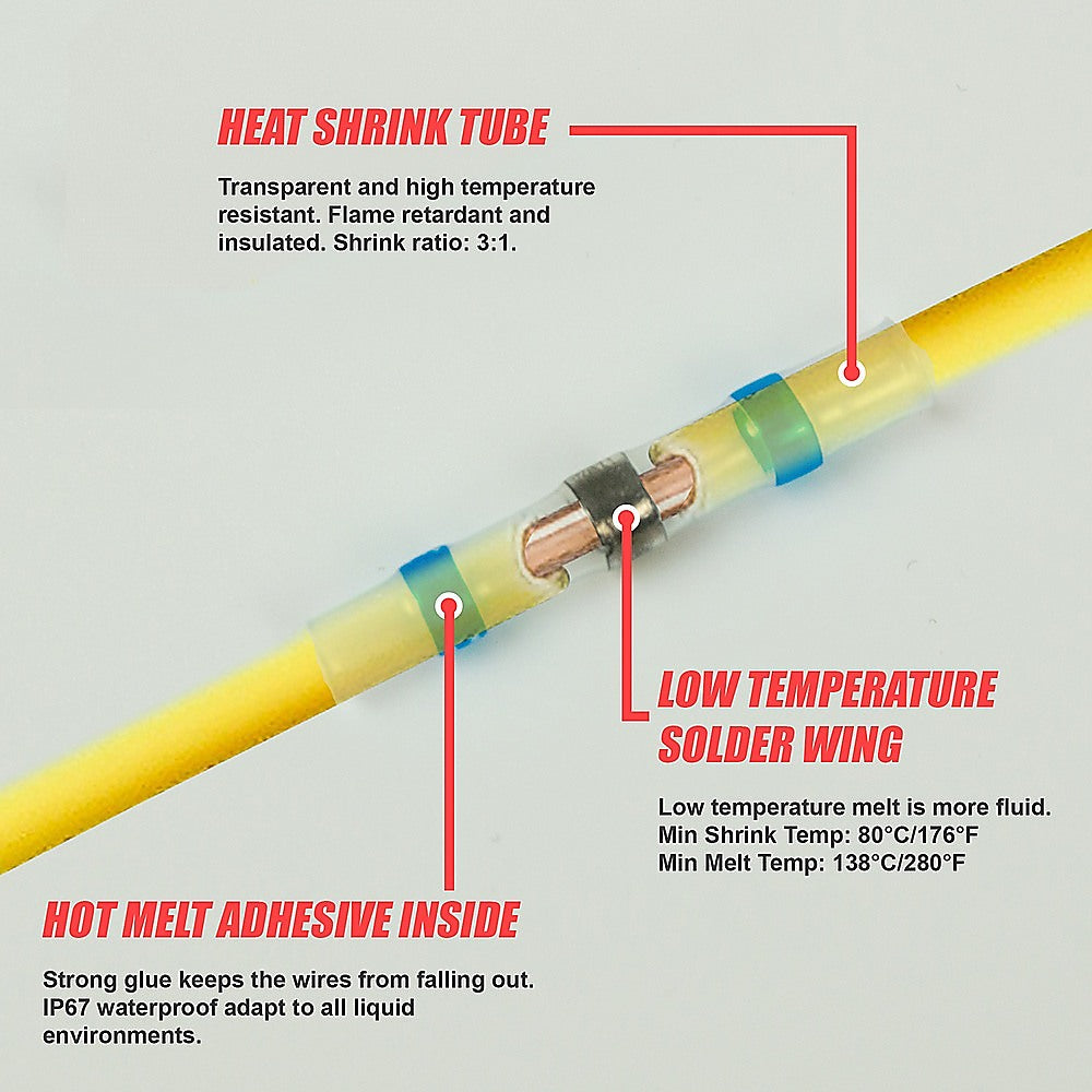250PCS Waterproof Solder Seal Sleeve Heat Shrink Butt Wire Connectors Terminals V63-836721