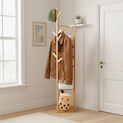 Clothes Coat Rack Garment Stand Shelf Wooden Tree Hanger Bag Hat Hook Holder V63-836771
