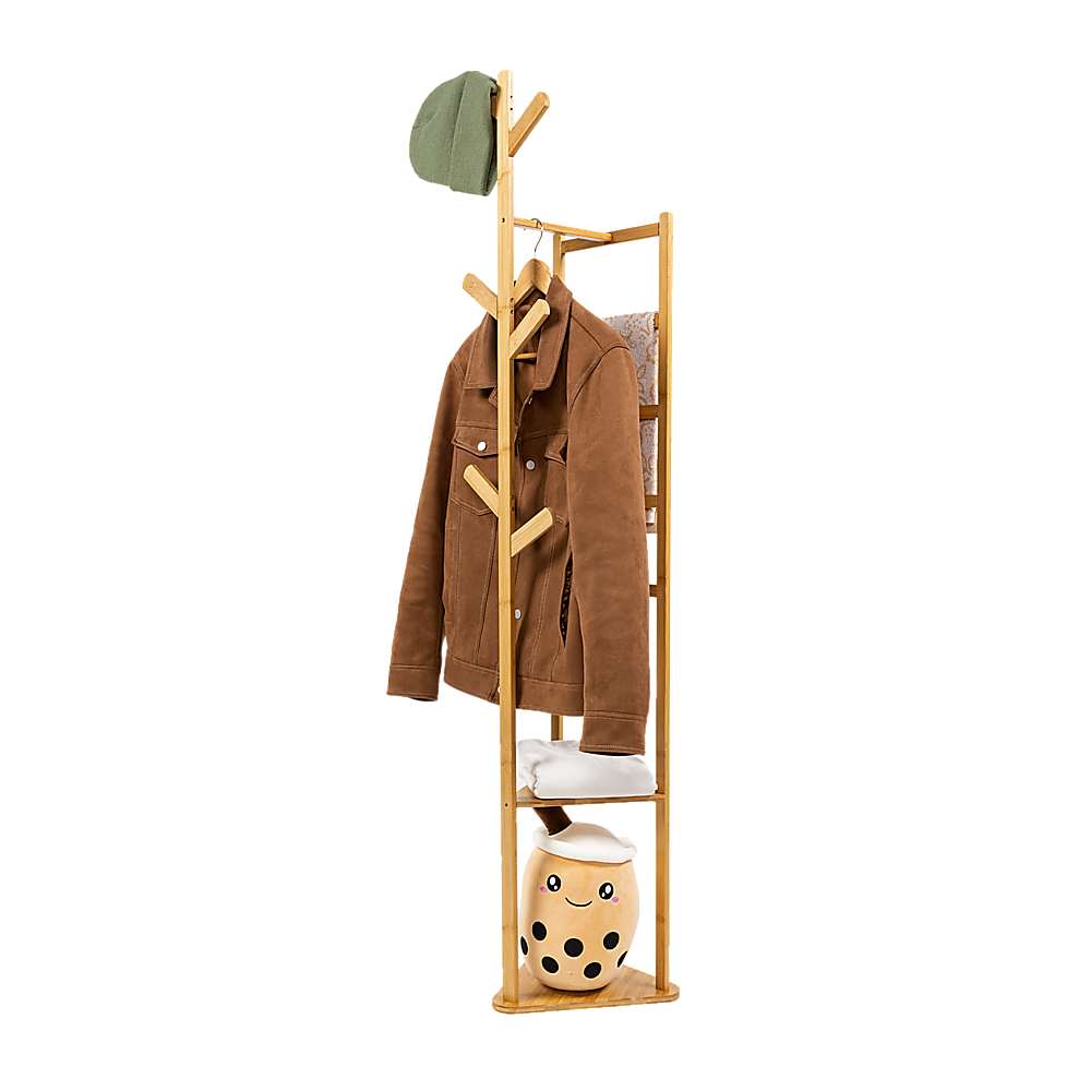 Clothes Coat Rack Garment Stand Shelf Wooden Tree Hanger Bag Hat Hook Holder V63-836771