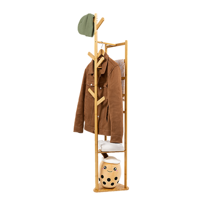 Clothes Coat Rack Garment Stand Shelf Wooden Tree Hanger Bag Hat Hook Holder V63-836771