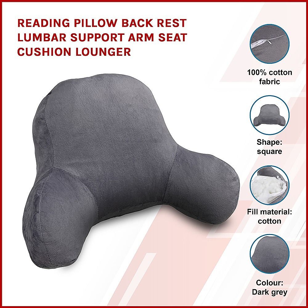 52cm Reading Pillow Back Rest Lumbar Support Arm Seat Cushion Lounger In Dark Grey For Comfortable Relaxation V63-836921