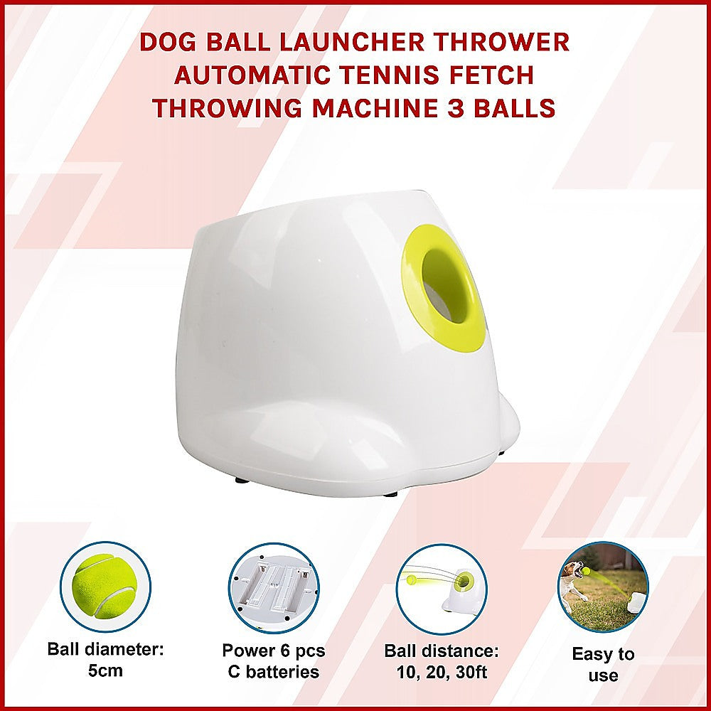 Dog Ball Launcher Thrower Automatic Tennis Fetch Throwing Machine 3 Balls V63-836951