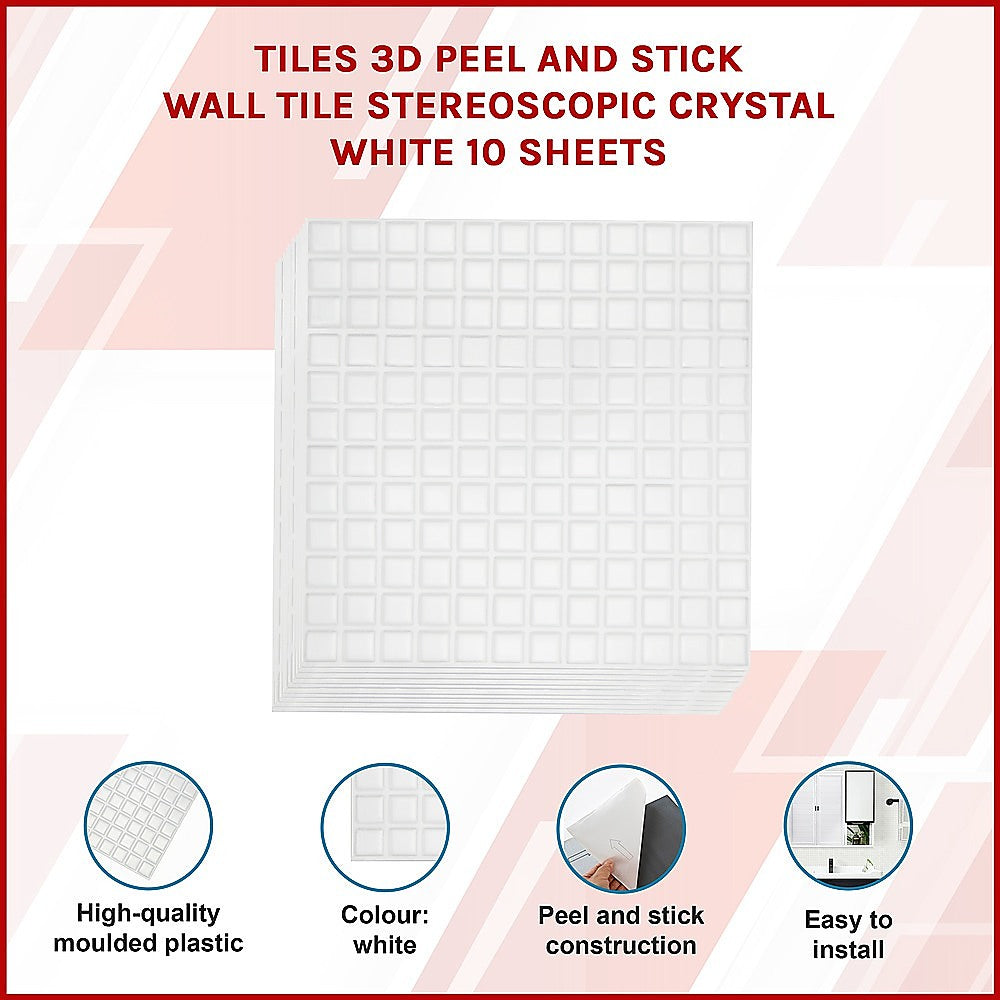 Tiles 3D Peel and Stick Wall Tile Stereoscopic Crystal White 10 Sheets V63-837061