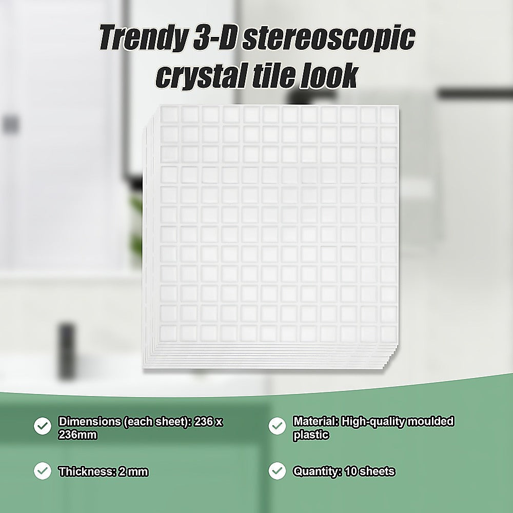 Tiles 3D Peel and Stick Wall Tile Stereoscopic Crystal White 10 Sheets V63-837061